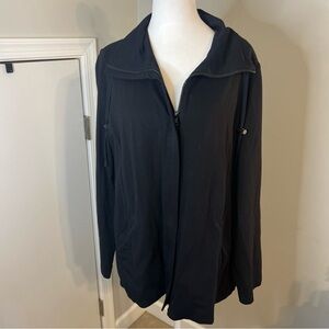 Eileen Fisher Womens Medium Black Full Zip Funnel Neck Drawstring Knit Jacket
